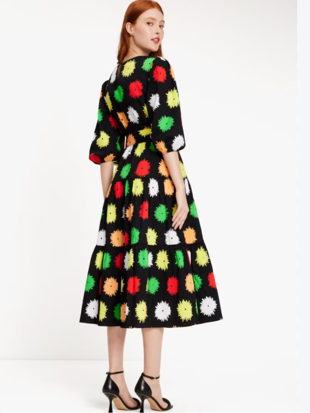Kate Spade Pom Pom Floral Lawn Midi Dress Black Multi Belted XL - Picture 2 of 9